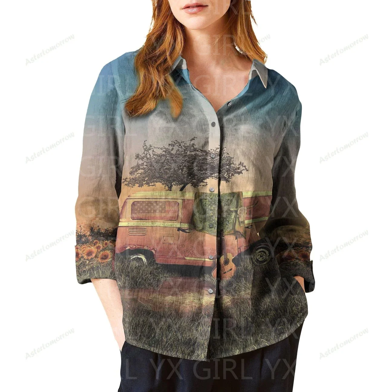 Women's Volkswa Printed Casual Shirt 3D Printed Button-down Shirt Casual Unique Streewear