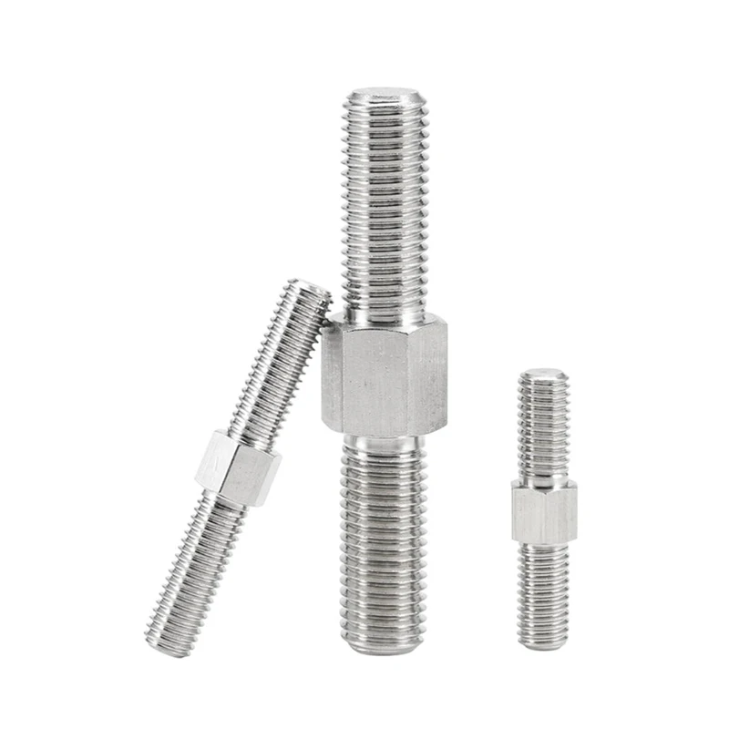 304 Stainless Steel Left & Right Hand Hex Head Studs – M3-M16 Double-Ended Threaded Rods for Machinery Adjustment