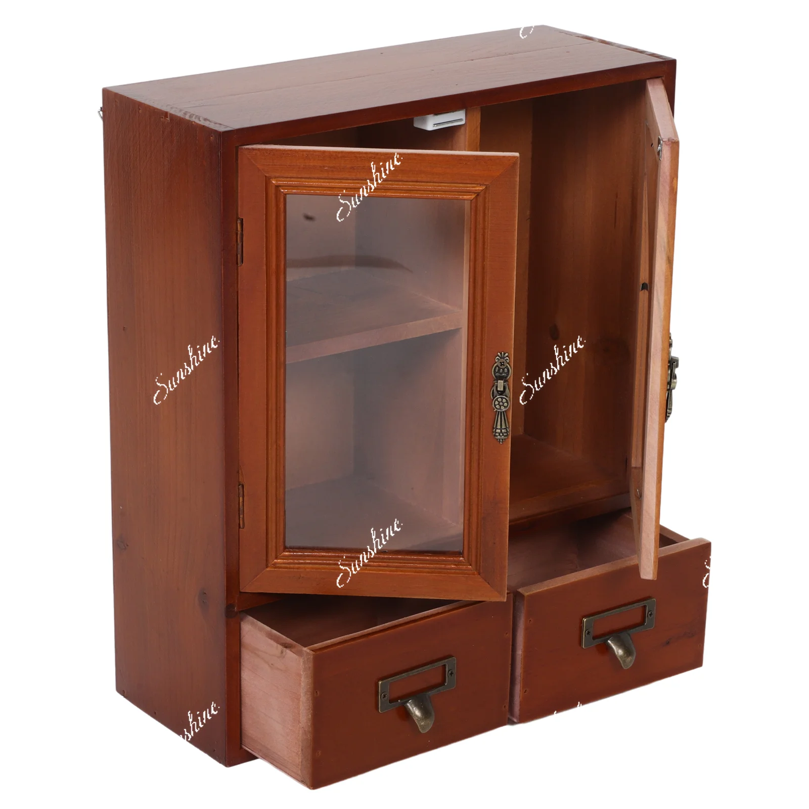 

Blue Double Doors Retro Wall Wooden Cabinet Storage Box Display Countertop Furniture Kitchen Living Room House Wall Mount