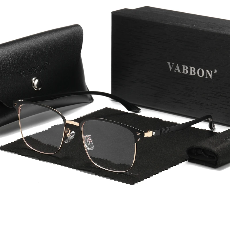 VABBON Retro Fashion Business Casual Simple Frame Glasses Retro Art Half Frame Flat Lens 3312