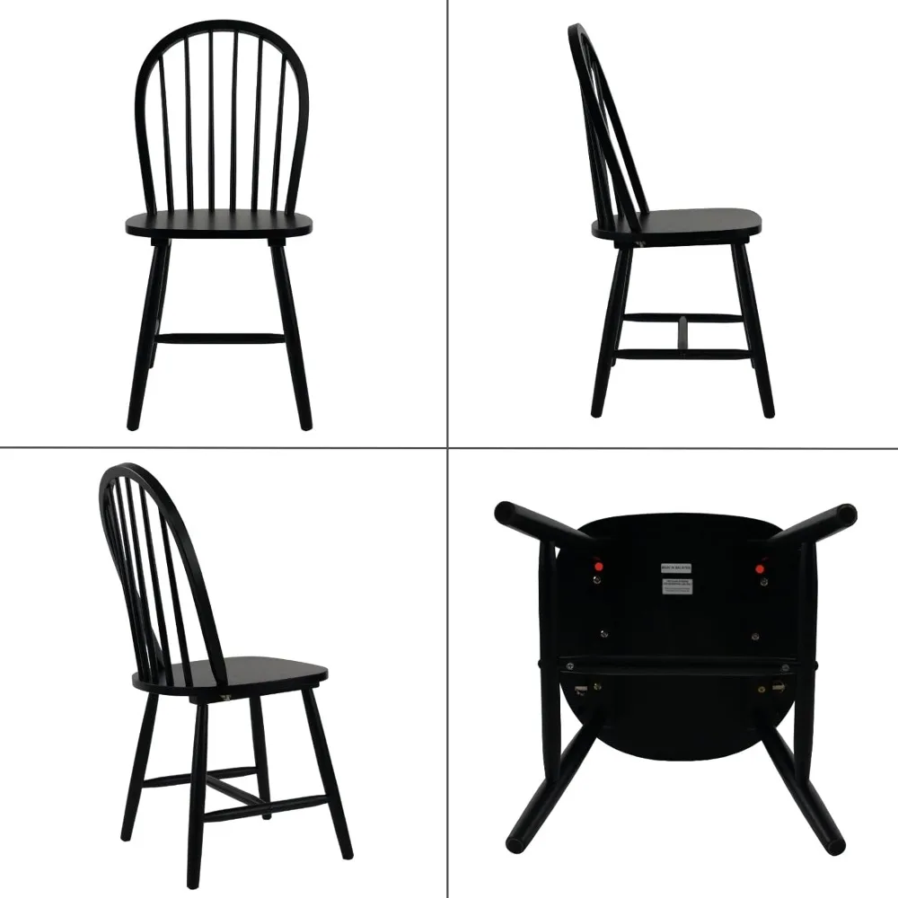 مجموعة من 4 كراسي لتناول الطعام في المزرعة باللون الأسود، وكراسي خشبية على طراز وندسور مع ظهر مغزل، وتصميم كوخ حديث بدون ذراع #6