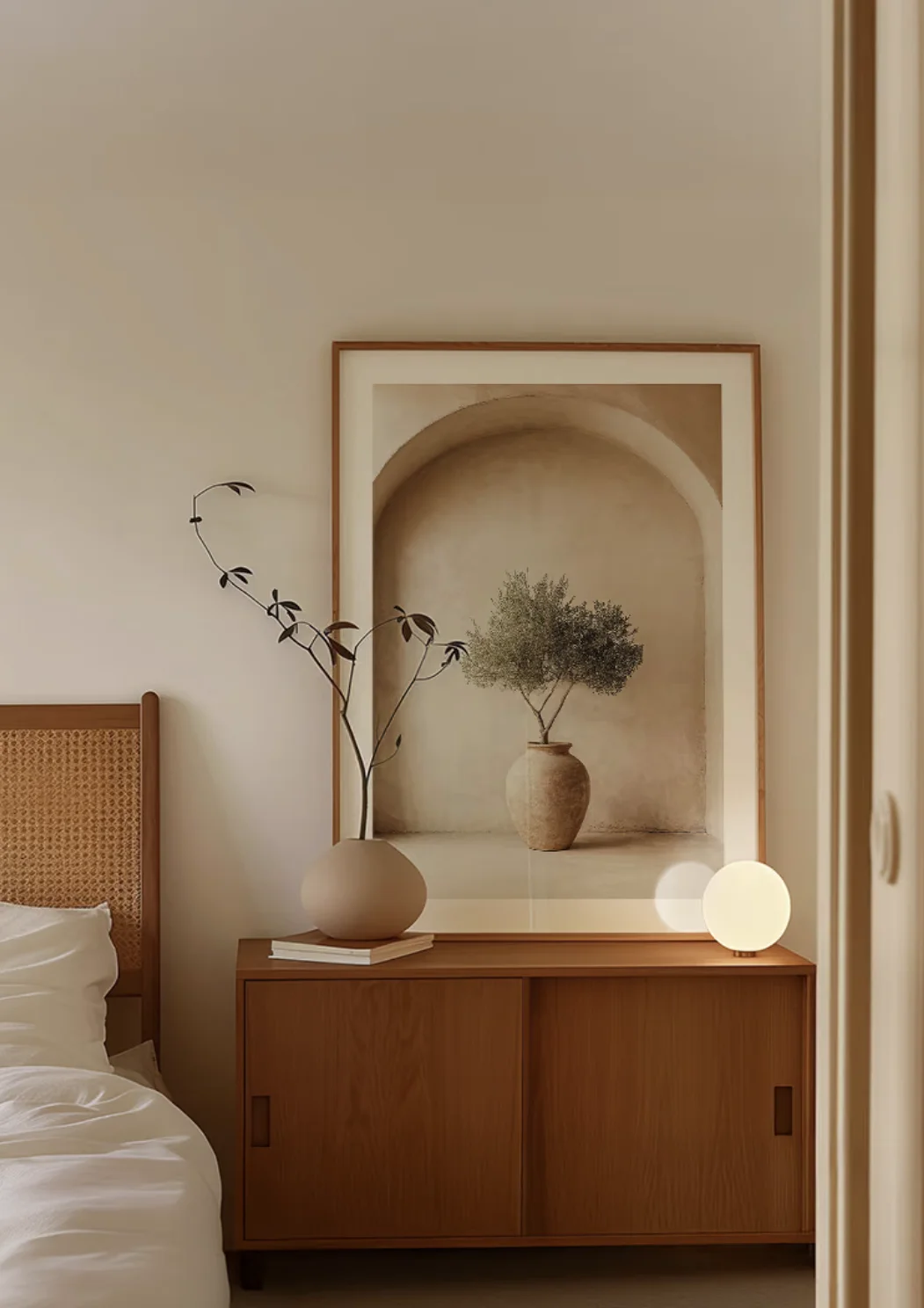 Minimalist Neutral Beige Arch Olive Tree Canvas Wall Art Print, Wabi Sabi Plant Wall Decor for Entryway Bedroom Farmhouse Home