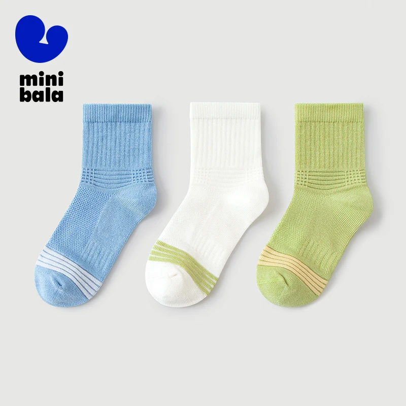 Mini Bala Baby Breathable Socks Children Summer Thin Ankle - protecting Sweat - absorbing Sports Socks 3 - pair Pack