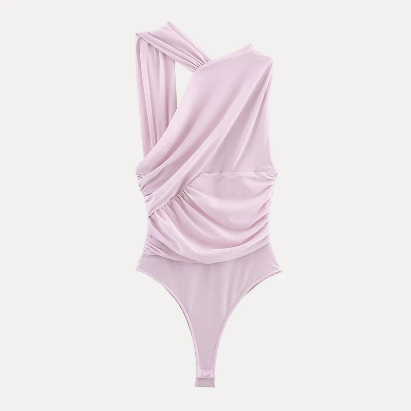 

Casual Asymmetric Pleated Decorated One-Piece Women's Suit Z Brand Polyester Fiber ort Pants mid Waist Design