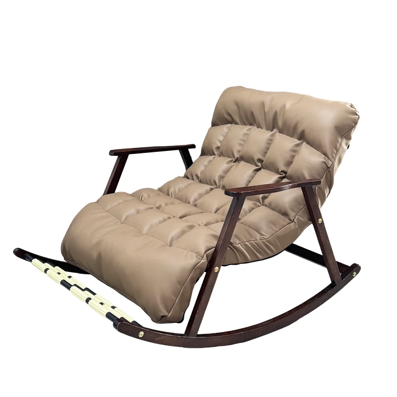 

Leather solid wood rocking chair sofa household leisure foldable recliner