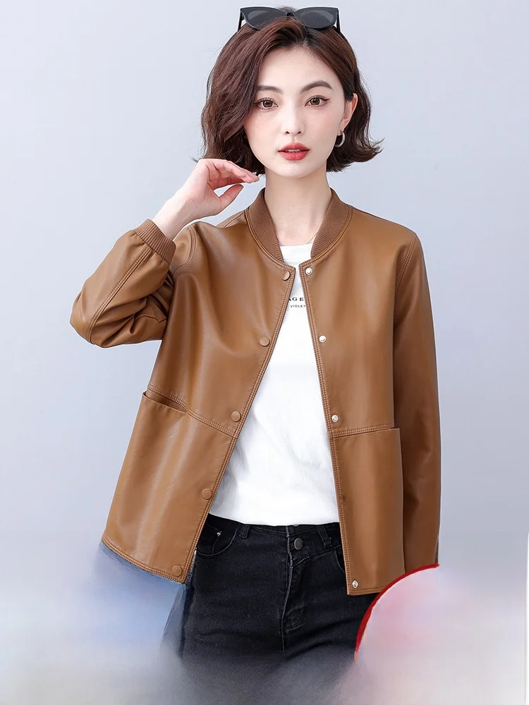 本革またはジャケット女性用韓国カジュアルシープスキンコート秋の新作通勤風スリムフィット