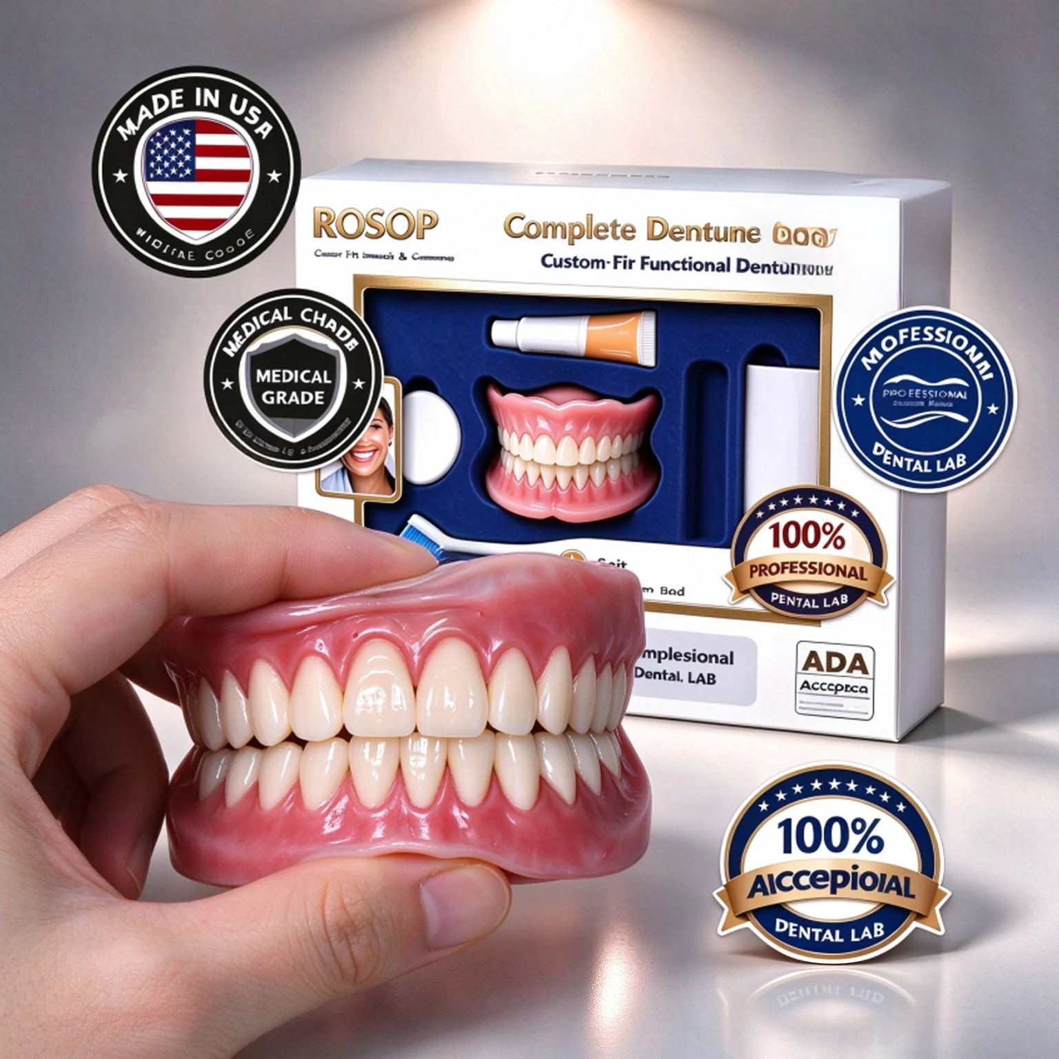 High Quality Snap On Dentures Realistic Natural Looking False Teeth Soft Silicone Adjustable Veneers Missing Broken Teeth