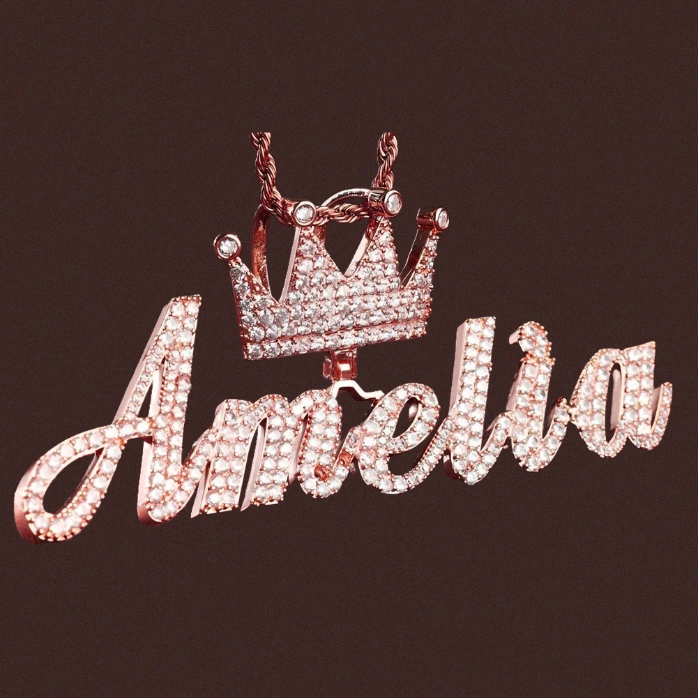 

Uwin Customized Crown Bail Script Letters Numbers Pendant Necklace Iced Out Cubic Zircon Cursive Name Necklace Fashion Jewelry