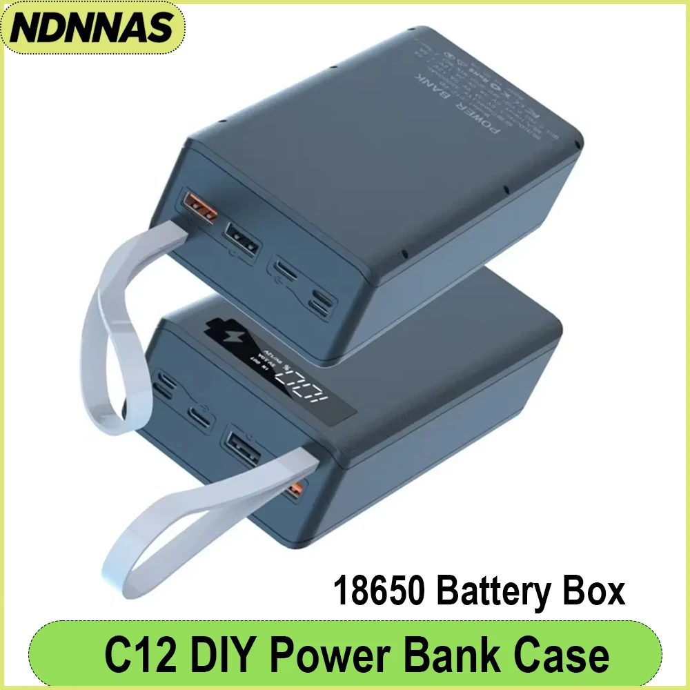 C12 18650 Battery Power Bank Case Charger Box Holder Dual USB LCD Display Support Quick Wireless Charger Battery Shell Storage
