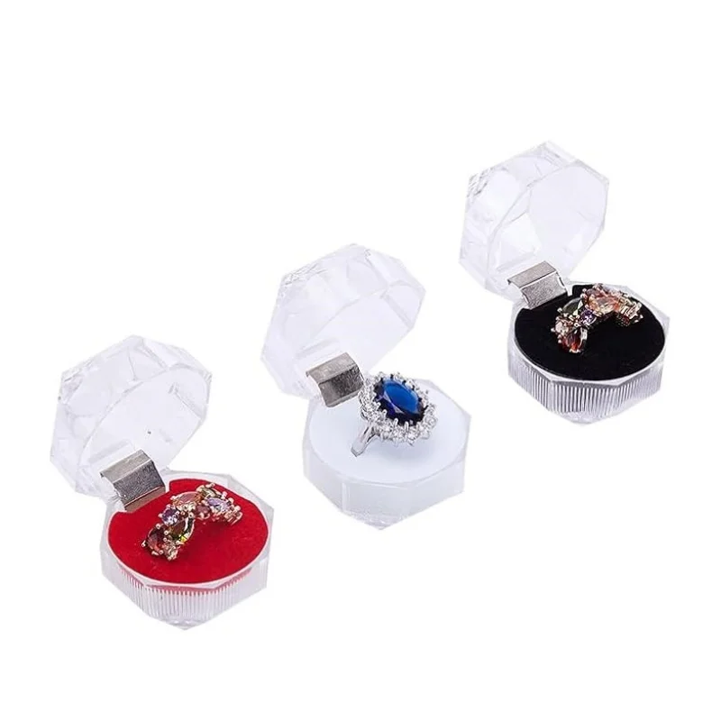4Pcs Plastic Ring Boxes Crystal Earrings Jewelry Storage Boxes Display Organizer Case with Foam for Storing Rings Jewelry