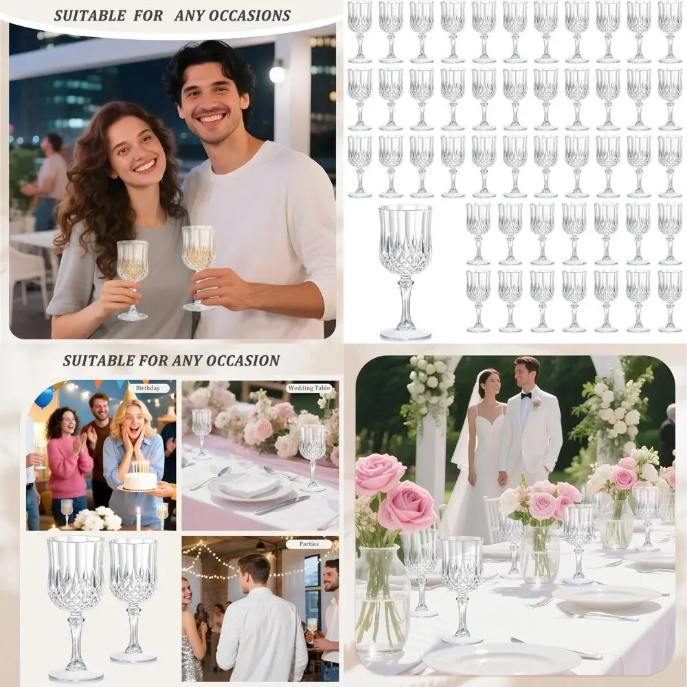 

Прозрачные пластиковые бокалы для вина 7 унций, идеально подходят для шампанского, винтажный стиль, небьющиеся фужеры для Дня святого Валентина, свадеб