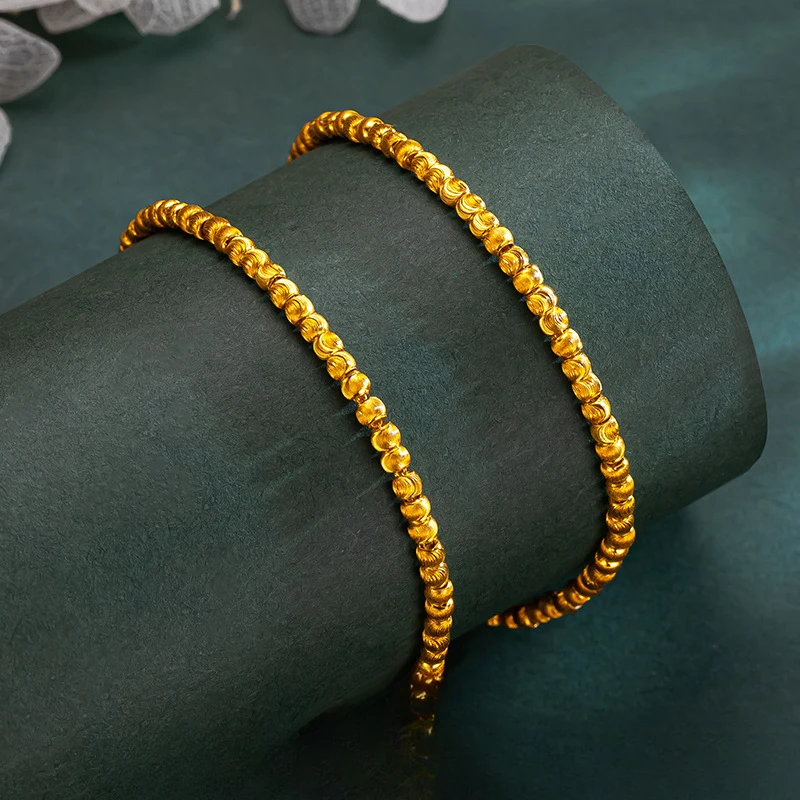 

Luxury 24K 999 Gold Brushed Cat Eye Chain Bracelet Gold Beads, Adjustable Couple Bracelet