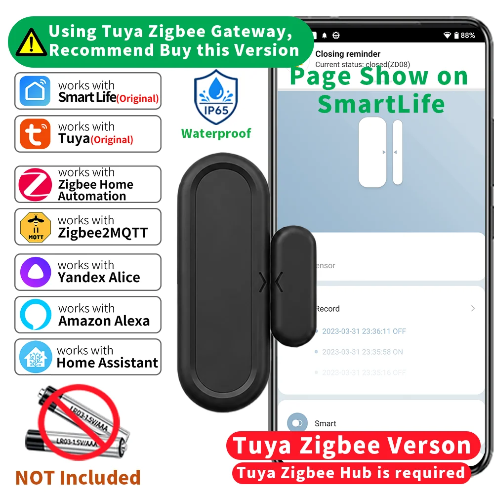 Zigbee 3.0 Sensor Tür-Fenster-Sensor Kontaktsensor für Smart Home Kompatibel mit Home Assistant Zigbee2MQTT ZHA Alexa