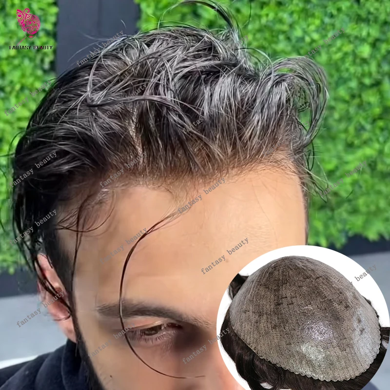 

Супернатуральный парик-накладка для мужчин с имитацией кожи головы, тонкий, HD, из натуральных волос, цвет 1B30, 180% плотности, серый, оттенок 1B30, для маскировки седины