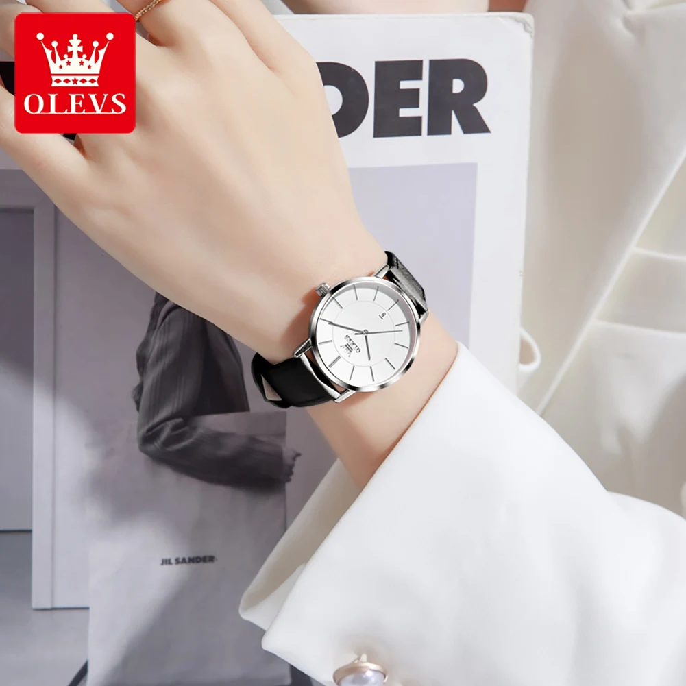 OLEVS 5869 Fashion Women Watch Genuine Leather Strap Men Wristwatches Waterproof  Quartz High quality Calendar Watch For Women