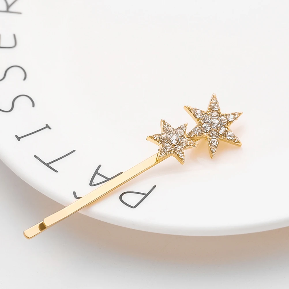 

2pcs Alloy Rhinestone Hair Clip Bobby Pins for Women Girls Fashion Star Shape Metal Diamond Set Accessories Styling