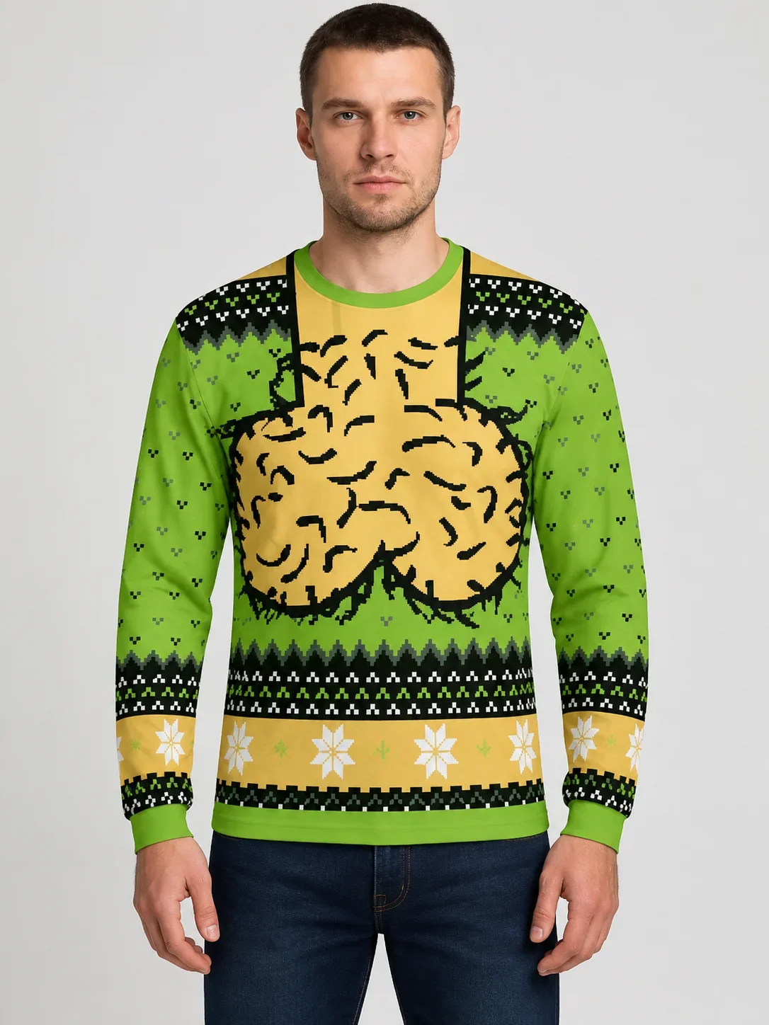 Heren- en dames-T-shirt met lange mouwen en verenprint, 2026, nieuwe stijl, lelijke kerststijl, ronde hals, sportief, casual, hoodie, heren-T-shirts