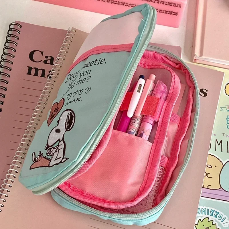 Bolsa de lápices de Anime Snoopy, estuche de lona de gran capacidad con dibujos animados, suministros de papelería escolar, bolsas de almacenamiento, organizador, regalo para estudiantes