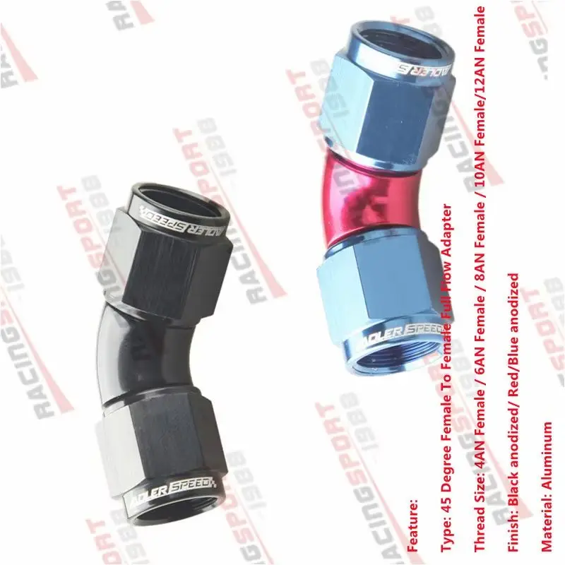 

A+S+ 45 Degree 4AN 6AN 8AN 10AN 12AN Female To AN4 AN6 AN8 AN10 AN12 Female Flare Union Full Flow Adapter Black/Red-Blue