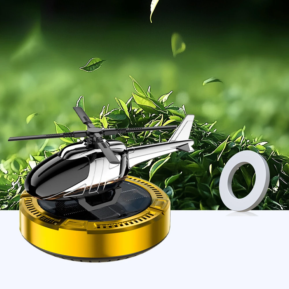 Vehicle Diffuser with Rotating Helicopter Ornament and Solar Panel for Continuous Car Air Purification and Freshness