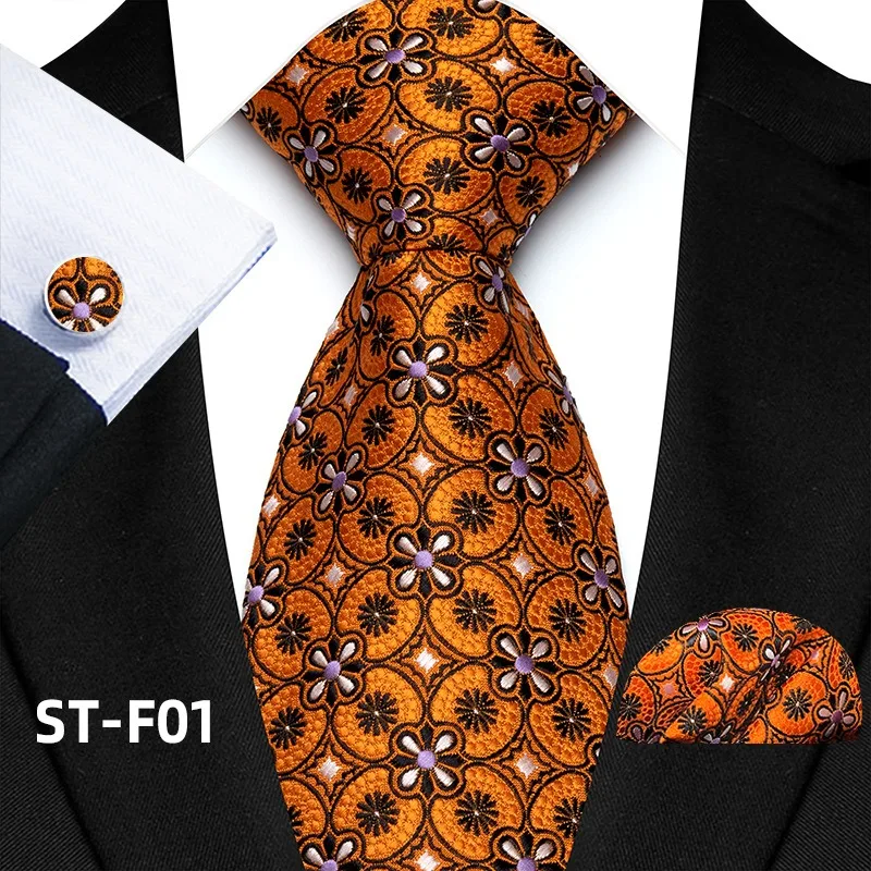 Florales Paisley-Krawattenset für Herren, Vintage-Krawatte, Taschentuch, Manschettenknöpfe, Set für Herren, klassische Anzugaccessoires, hochwertige Gravata – Detail 6