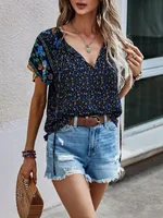 Summer Floral Print Blouses For Women Fashion V Neck Short Sleeve Boho Beach Casual Tops Female Elegant Shirt New Womenes - Image 3