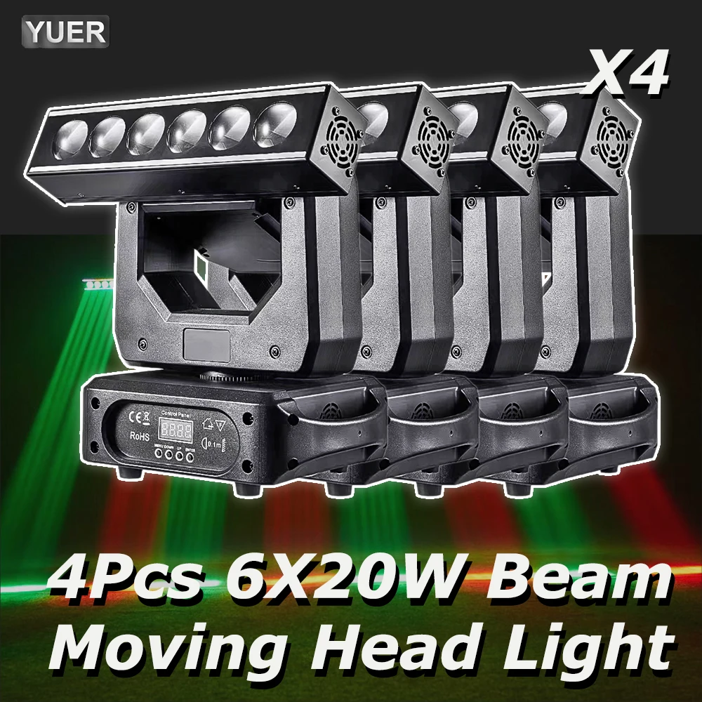 4Pcs/lot 6X20W Beam LED With Strobe Moving Head Light Dj Disco Controller LED Lamp RGBW 4in1 XYZ Moving Head Infinite rotation