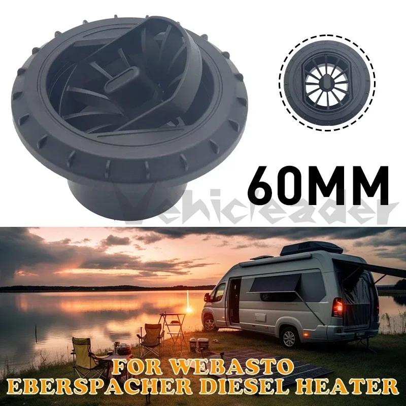 

60mm Diesel Parking Heater Duct Ducting Air Vent Outlet Flat Round Rotatable Connector Black For Webasto Eberspaecher