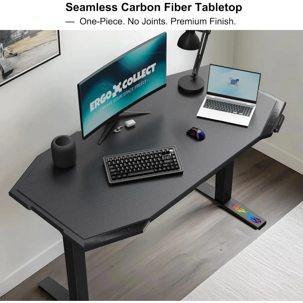 مكتب قائم كهربائي مع سطح سميك من ألياف الكربون وإطار تثبيت قياسي، مكتب ألعاب مقاس 55 بوصة، و4 إعدادات للذاكرة #5