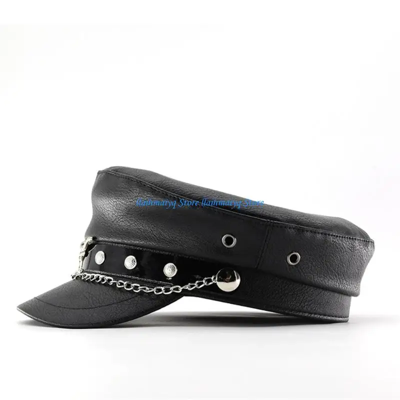 

573B Breathable French Militaries Cap Bullhead Rivet Chain Design Unisex Adjustable Headwear for Costume Casual Wear