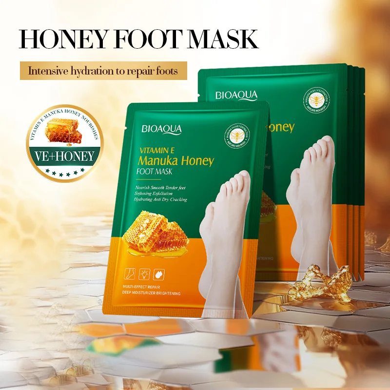 5 Pairs BIOAQUA Honey Exfoliating Foot Mask Feet Pedicure Remove Dead Skin Moisturizing Foot Exfoliator Feet Masks Skin Care