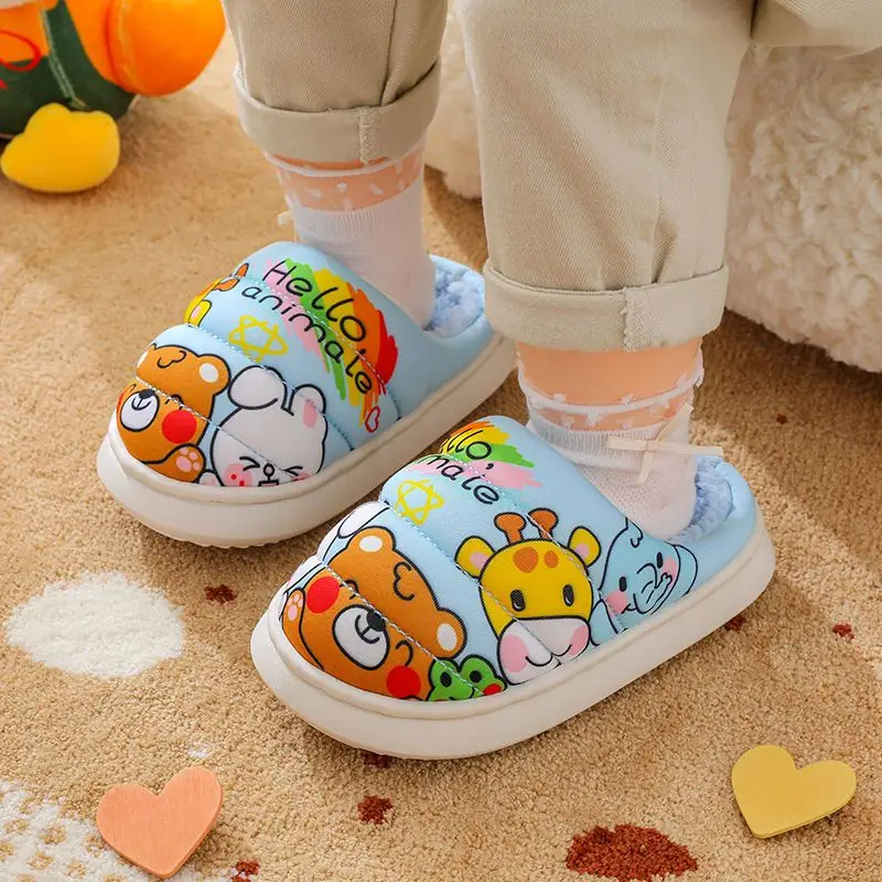 

Kids Winter Warm Plush Slippers Thick Sole Soft Home Indoor Shoes for Boys Girls Big Children Non Slip Cozy Cotton Slip On