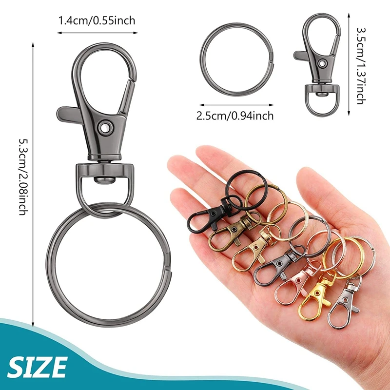 70 Pcs Swivel Lanyard Snap Hook With Key Rings Keychain Metal Swivel Clasps Spring Clip Snap Hook Lobster Clasp For Keys