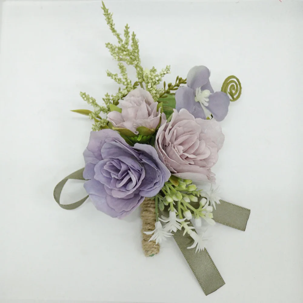 Coloful Flowers Boutonniere for Wedding Man Pins Silk Rose Corsages Bracelet for Boutonnieres Marriage lapela noivo e padrinhos