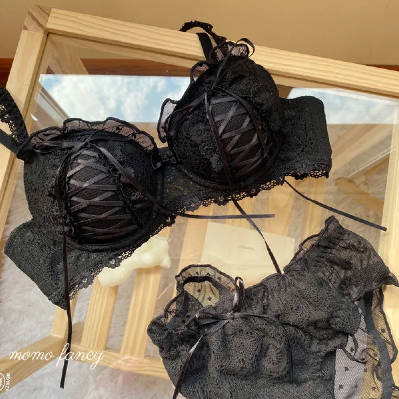 Lolita Prom Solid Color Sweet Bra Sexy Lace Bra Adjustable Gathering Anti-Expansion Bra Sweet Temperament Court Bra