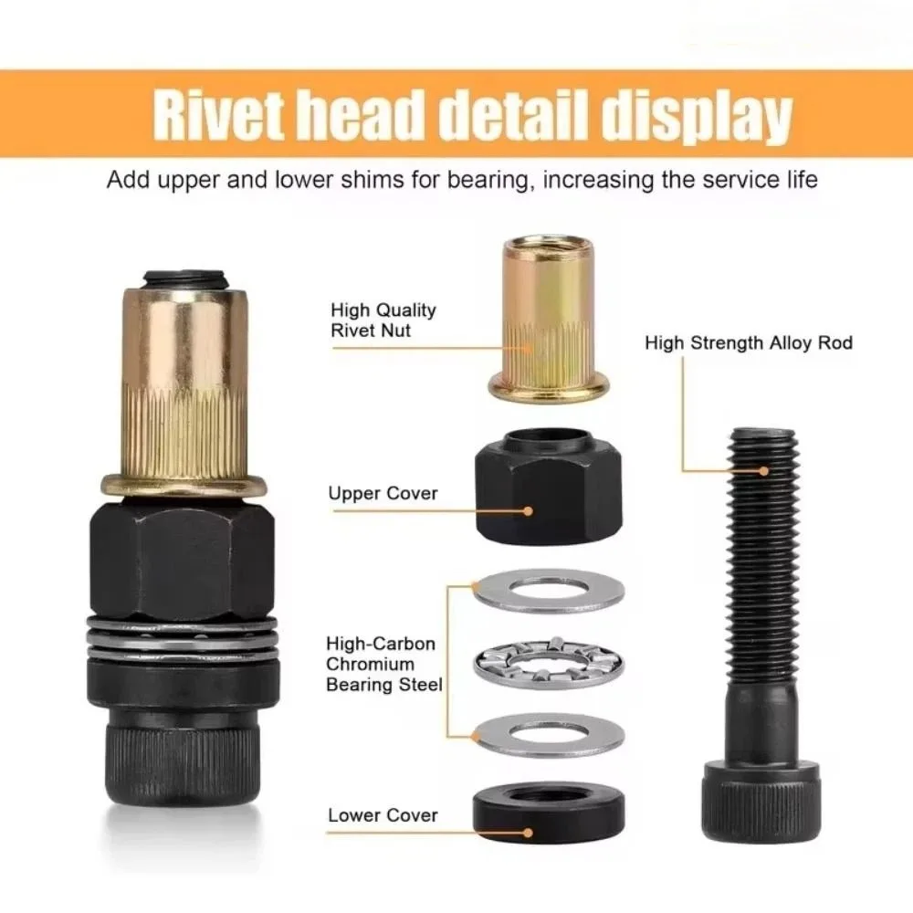 Nut Kit Carbon Steel Rivet Nut Tool Riveting Tool Heads Nut Set Threaded Rivet Nut Kit Simple Tool Rivnuts Tool Riveting Work