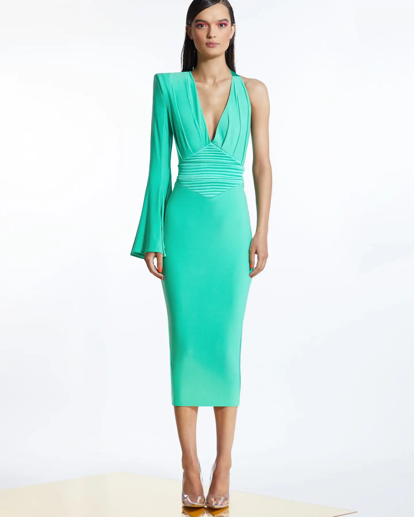 

Customized Temperament Jersey One Shoulder Evening Dresses Delicate Long Sleeves Cocktail Dress Custom Size Celebrity Gowns