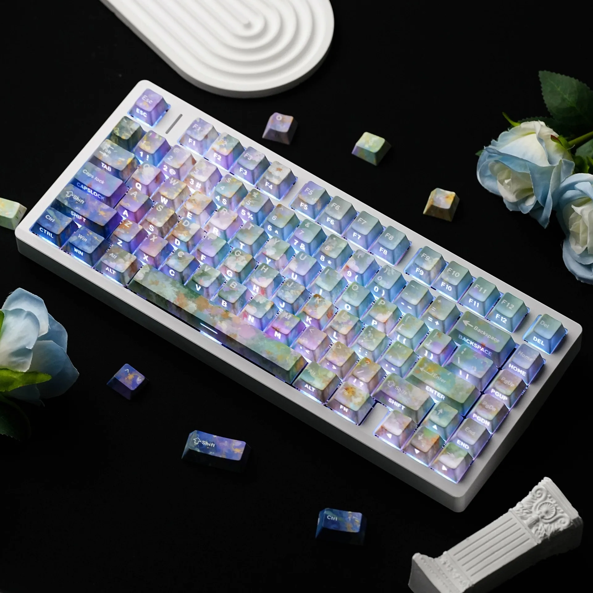Mechanical Keyboard Flower Side Printed Keycaps Hebrew Korean Russian Spanish French German UK Cherry Profile PBT Keycap ISO - view 3