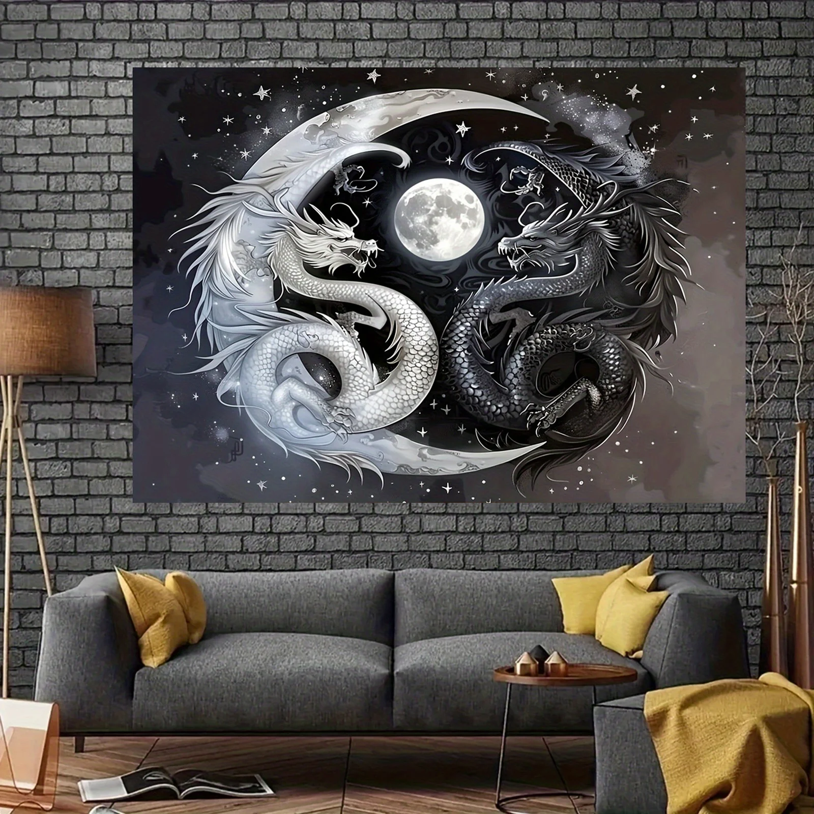 Dragon Yin Yang Tapestry, Polyester Background Wall Hanging, Great for Birthdays, Bachelorette Parties and General Decoration