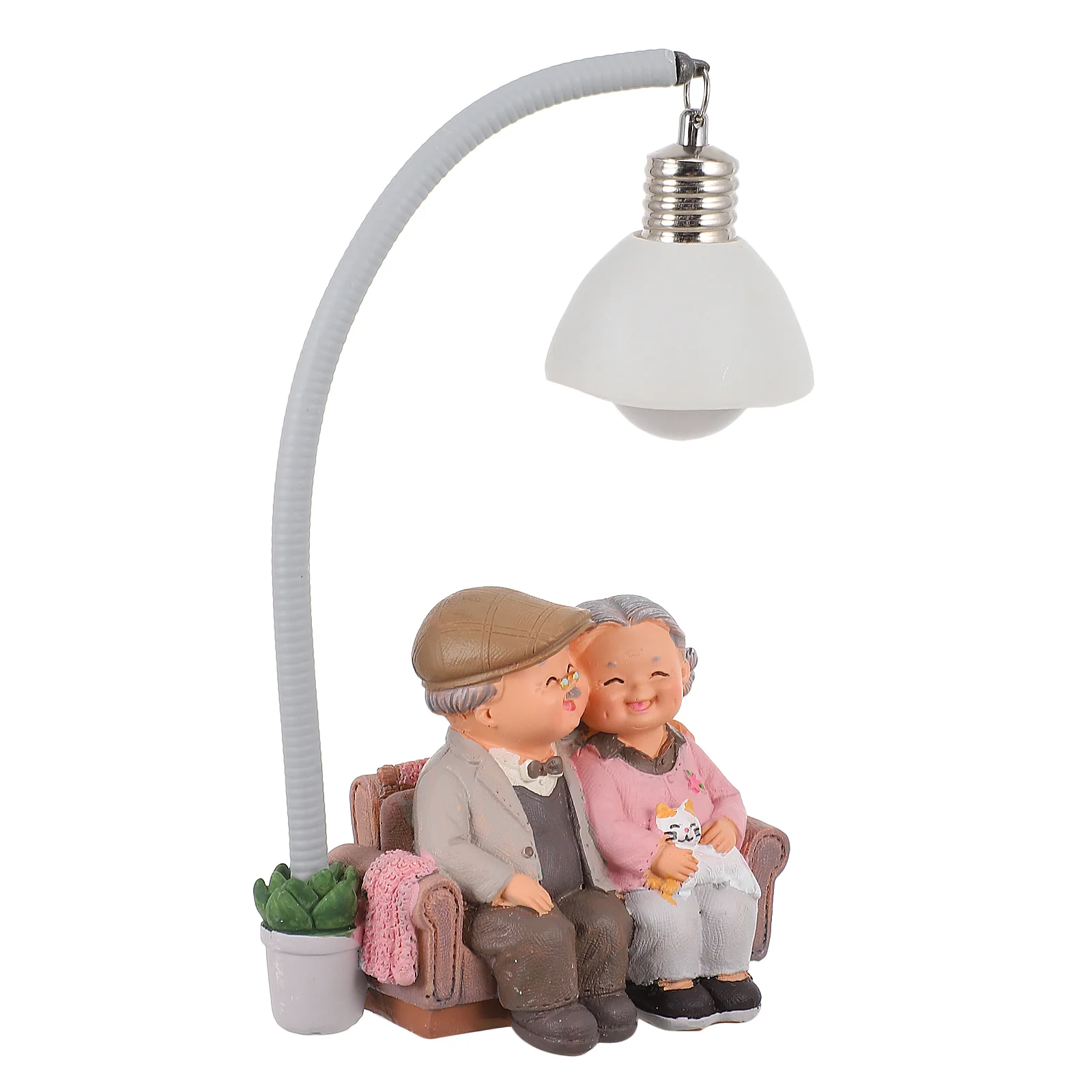 Old Man Granny Ornaments Figure Anniversary Grandparents Night Light Elderly Couple Resin Figurines Desktop Car