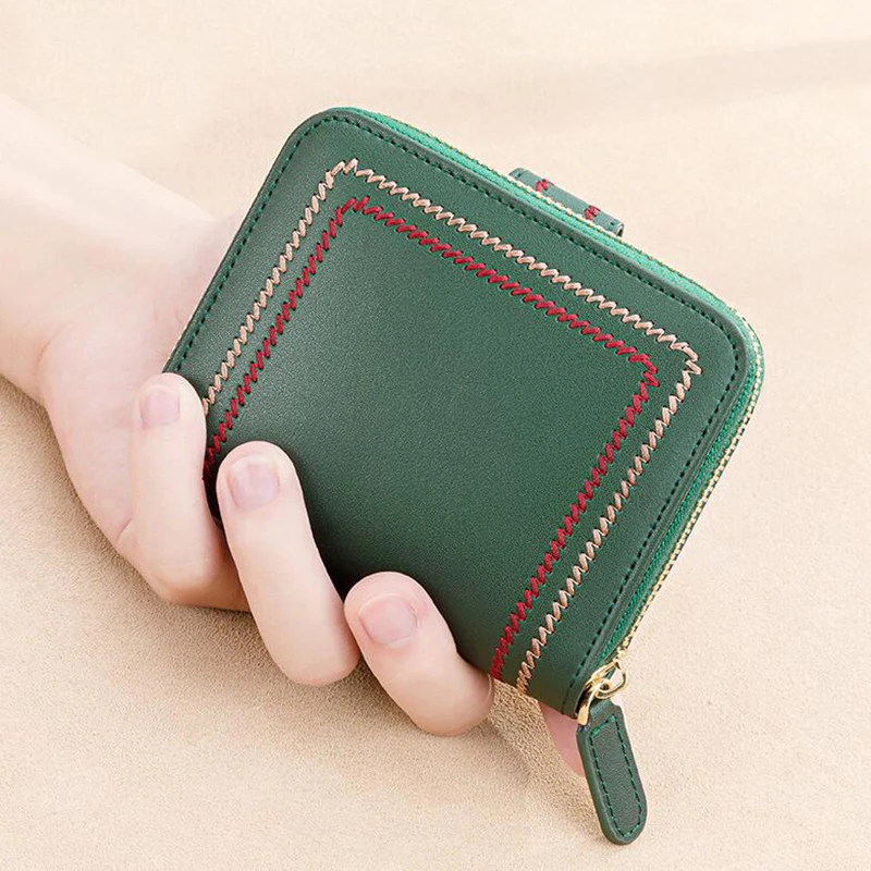 Bee Pattern Women Cow Leather Coin Wallet Original Anti RFID Short Purse for Girl Green Black Color Birthday Gifts