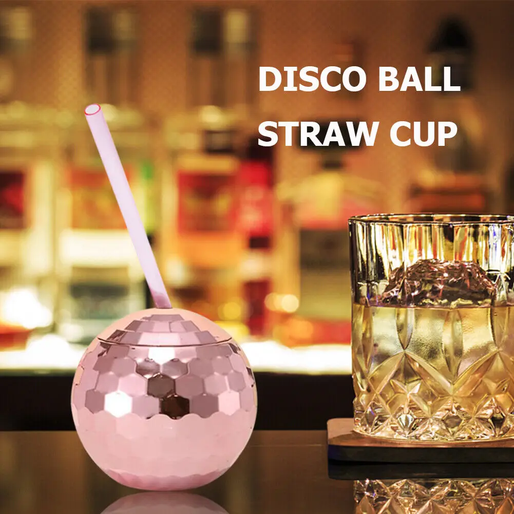 600ML Disco Ball Cups With Straw Flash Cocktail Cup Nightclub Bar Party Flashlight Wine Glass Bachelorette Party Bar Supplies