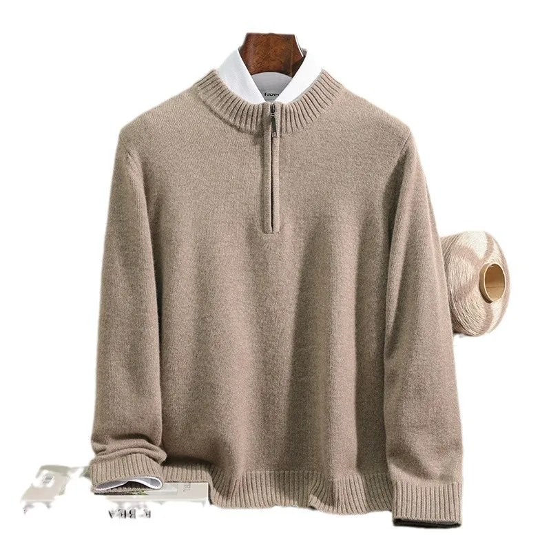 الرجال سميكة الكشمير محبوك سترة الخريف الشتاء الدافئة الياقة المدورة سستة الصوف البلوز #5