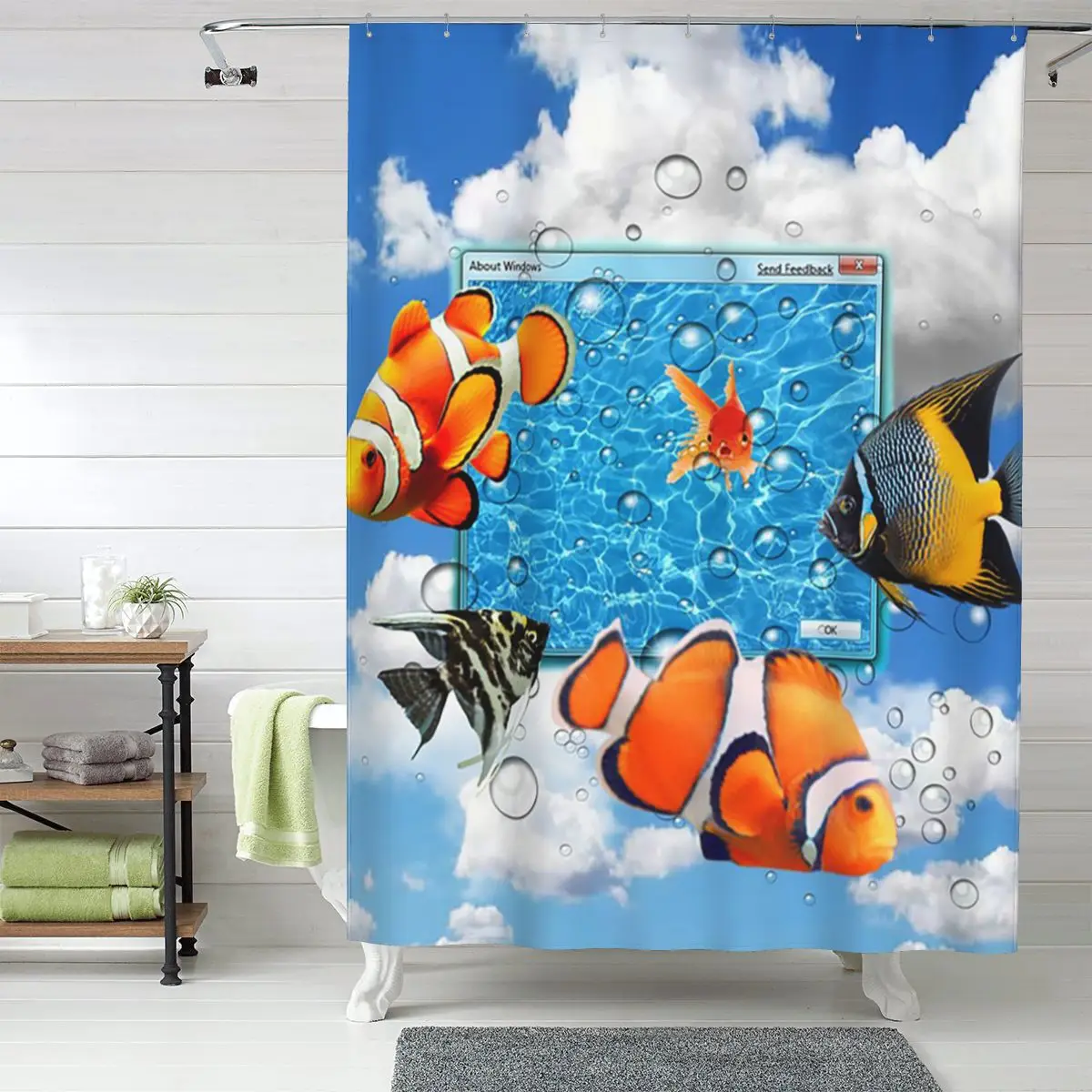 

Swimming Frutiger Aero Fish Shower Curtain Bathroom Polyester Waterproof Bath Curtains with Hooks