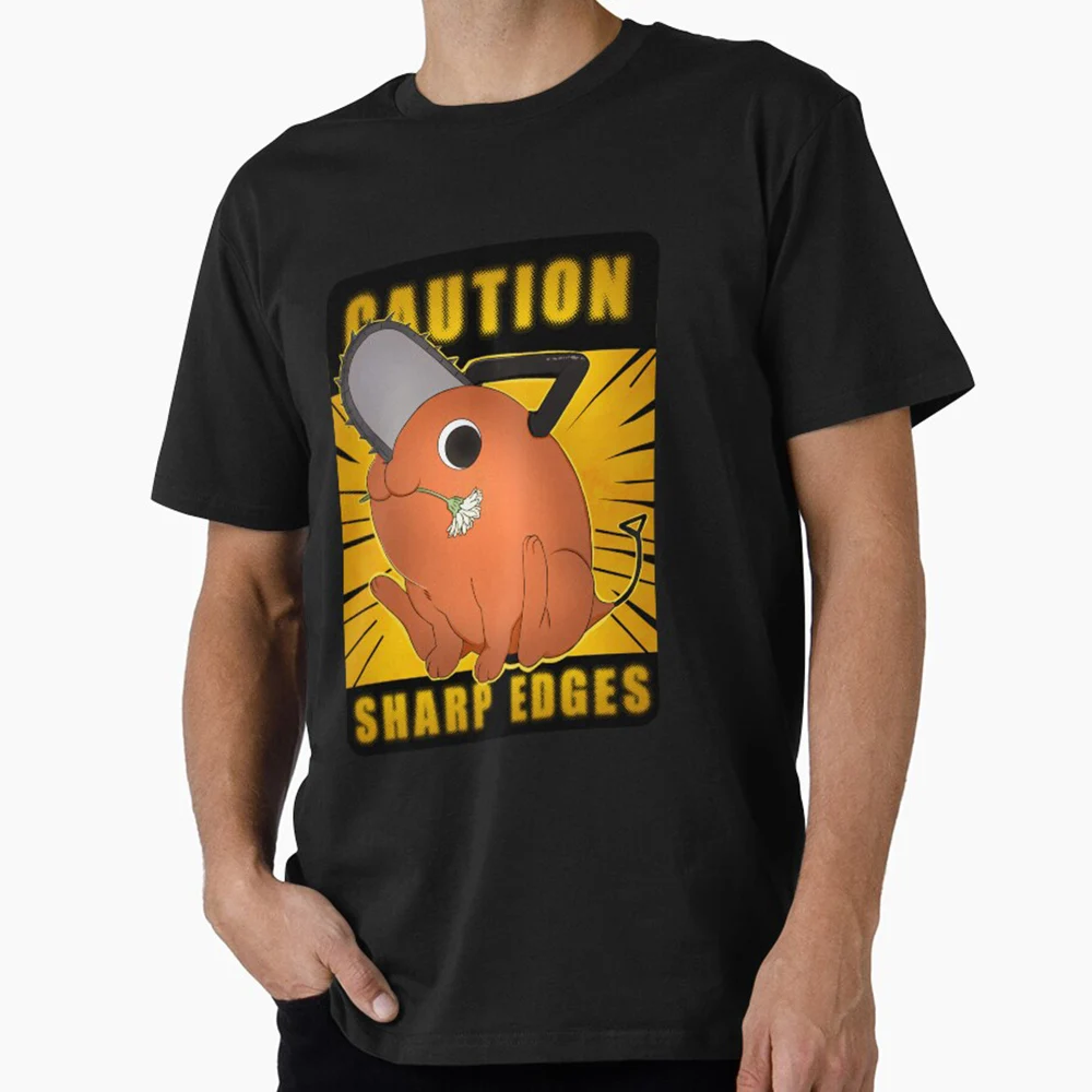 Scribble Caution Chainsaw Man Manga Gift T shirt for Anime lover Dark Evil Cartoon Graphic tee Short sleeve Y2k Clothes All size