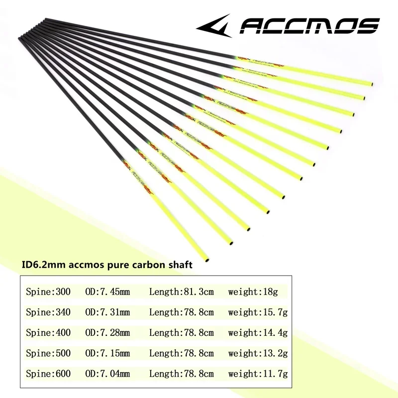 6/12pcs  Archery Shooting Pure Carbon Arrow Shaft 32 inch ID 4.2/6.2mm Spine300/400/500/600/700/800/900/1000 For Outdoor Hunting