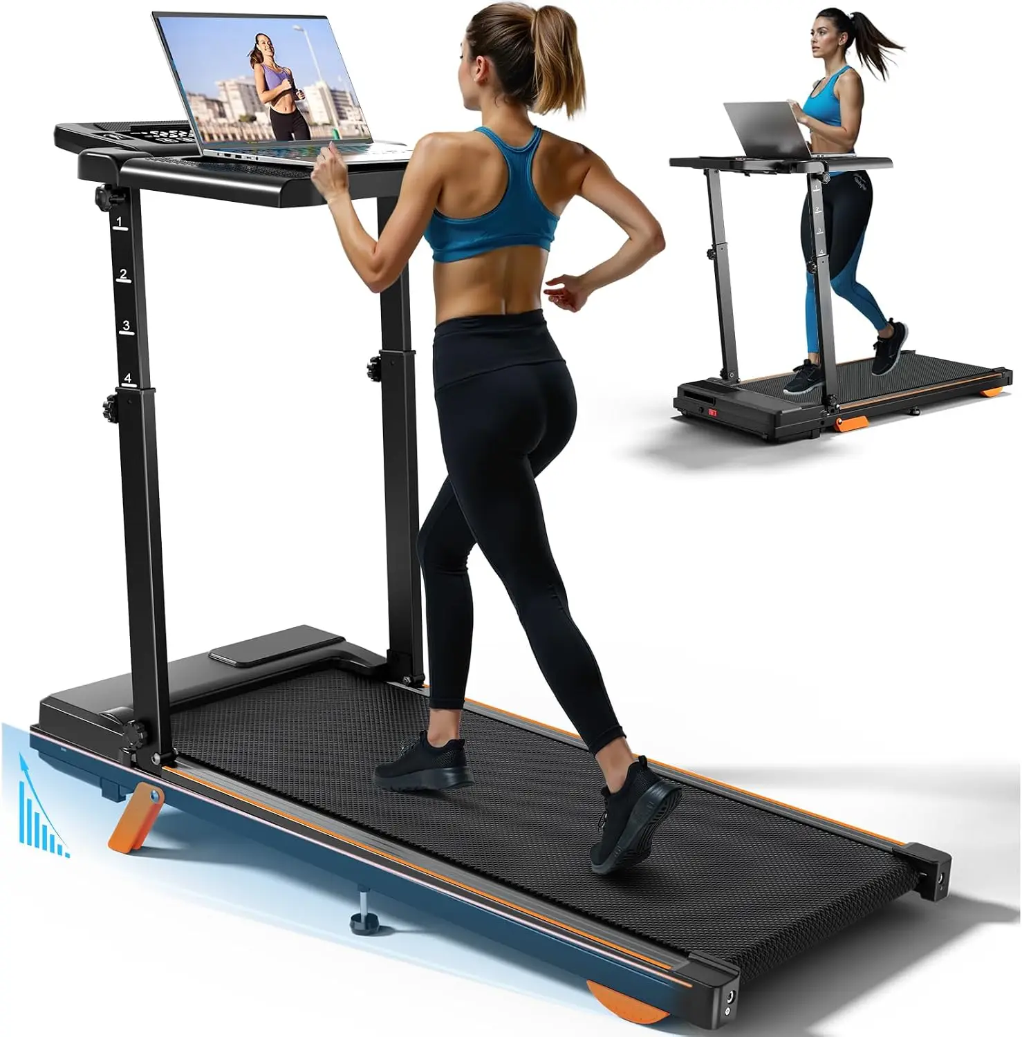 Walking Pad Treadmill with Adjustable Handle Bar & 15% Incline, 2-in-1 Desk Workstation, 8MPH
