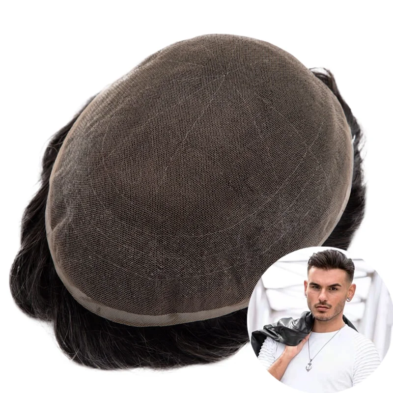 

Men Toupee Full Lace Base Human Hair Systems Unit Men's Wig Breathable Male Capillary Prothesis Natural Wig For Men