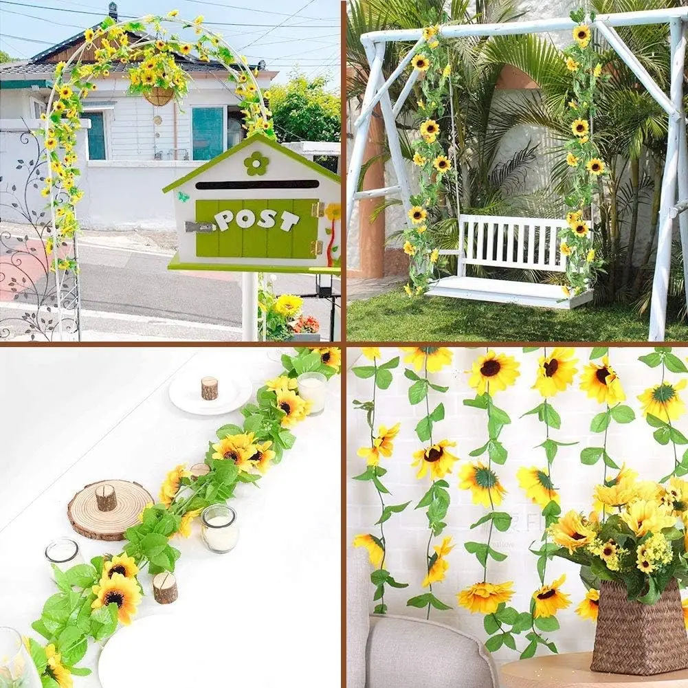 Sunflower Artificial Flowers Vine Silk Fake Plant Rattan Garland for Wedding Arch Home Garden Decoration DIY Wall Hanging Wreath