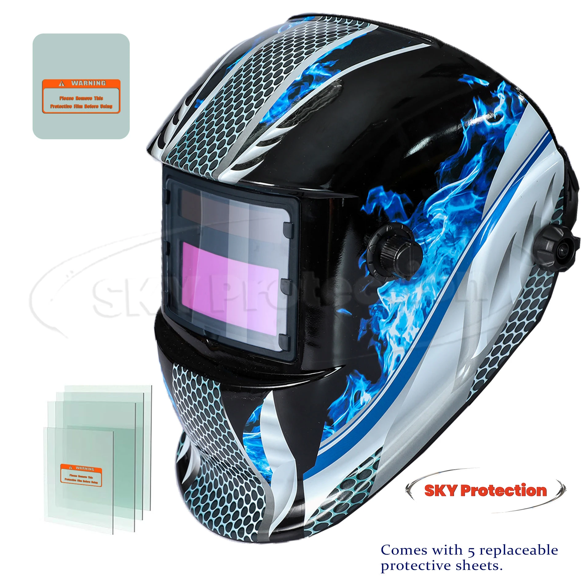 Welding Helmet with 5 Replacement Protective Lenses, Full Face Welding Mask Hood for MIG TIG ARC Stick Welding, Comfortable Welder Helmet for Garage Workshop Metalworking DIY